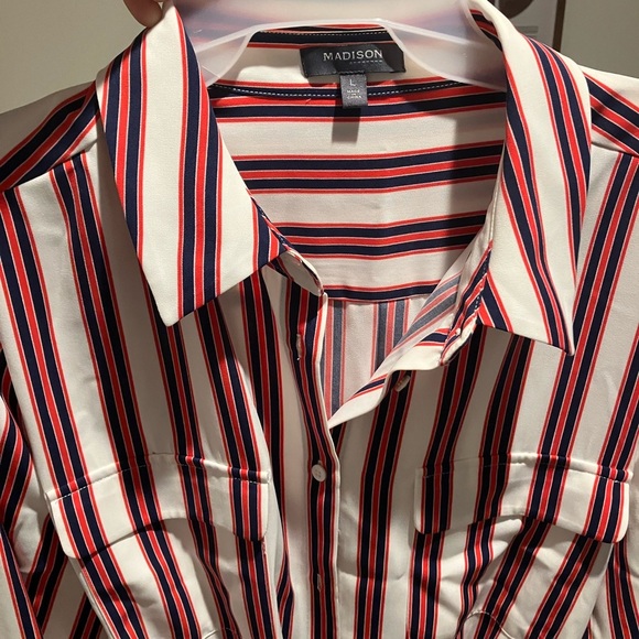 Madison Other - Madison Men's Casual Shirt - Navy, Red, and White Stripes